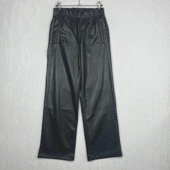 Mother Skippety Ankle Faux‎ Leather Pull On Pants Wax On Wax Off Black XS Wide - Picture 1 of 15
